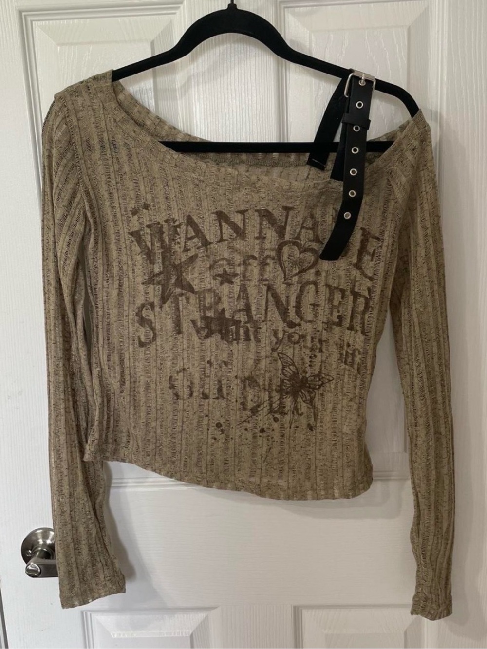 Aliexpress - long sleeve off the shoulder top with buckle strap